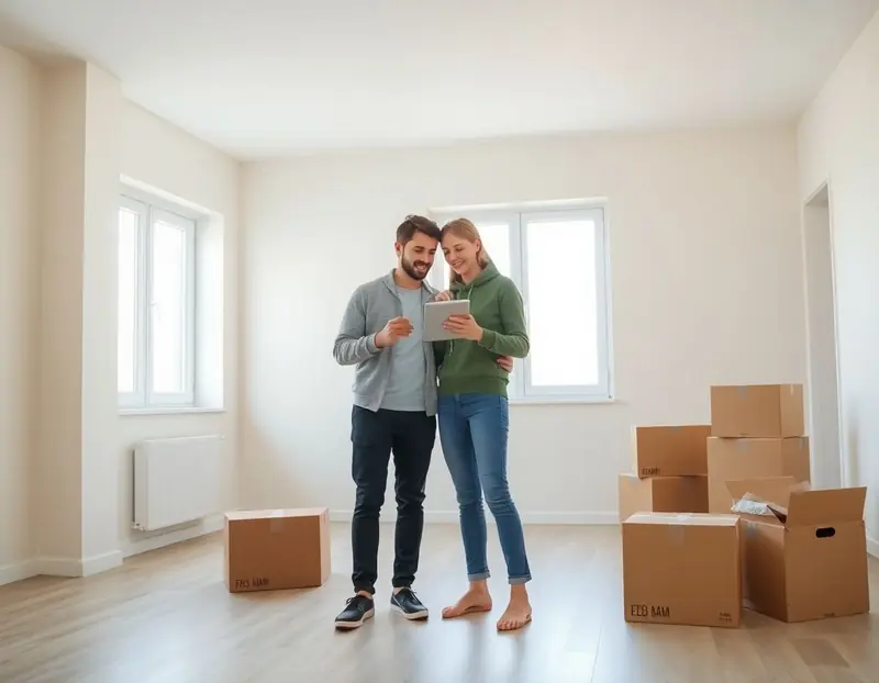 Couple exploring AI room design ideas for their new home