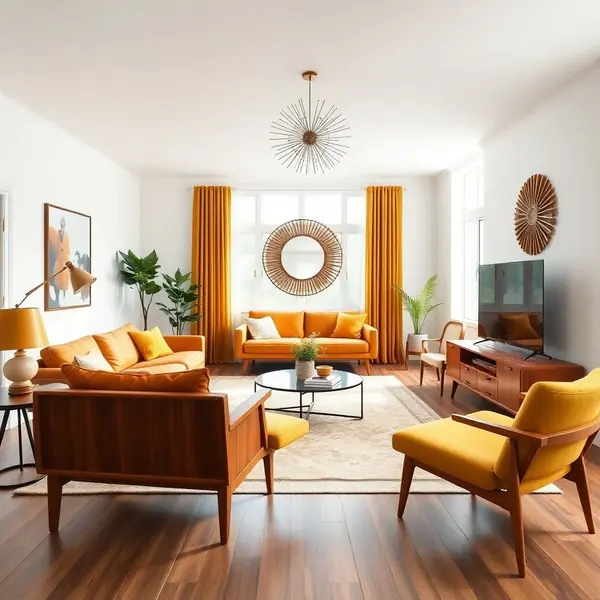 AI interior design Mid-Century Modern living room